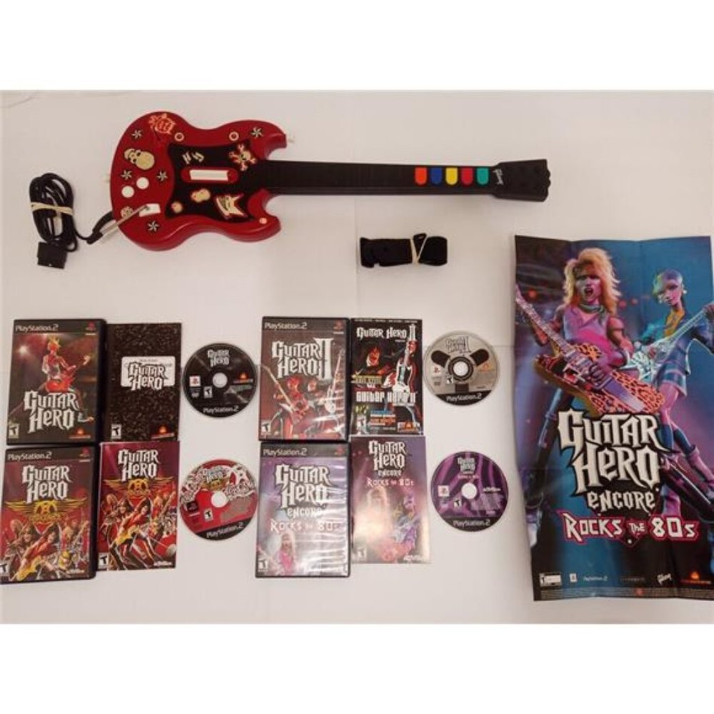 Guitar Hero Aerosmith 1,2, PS2 Bundle Gibson Red Octane Guitar TESTED 4 games